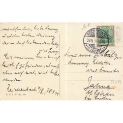 n°28273 - Fröhliche Pfingsten - Couple de grenouille habillées suivant une sauterelle jouant du tambour, hanneton