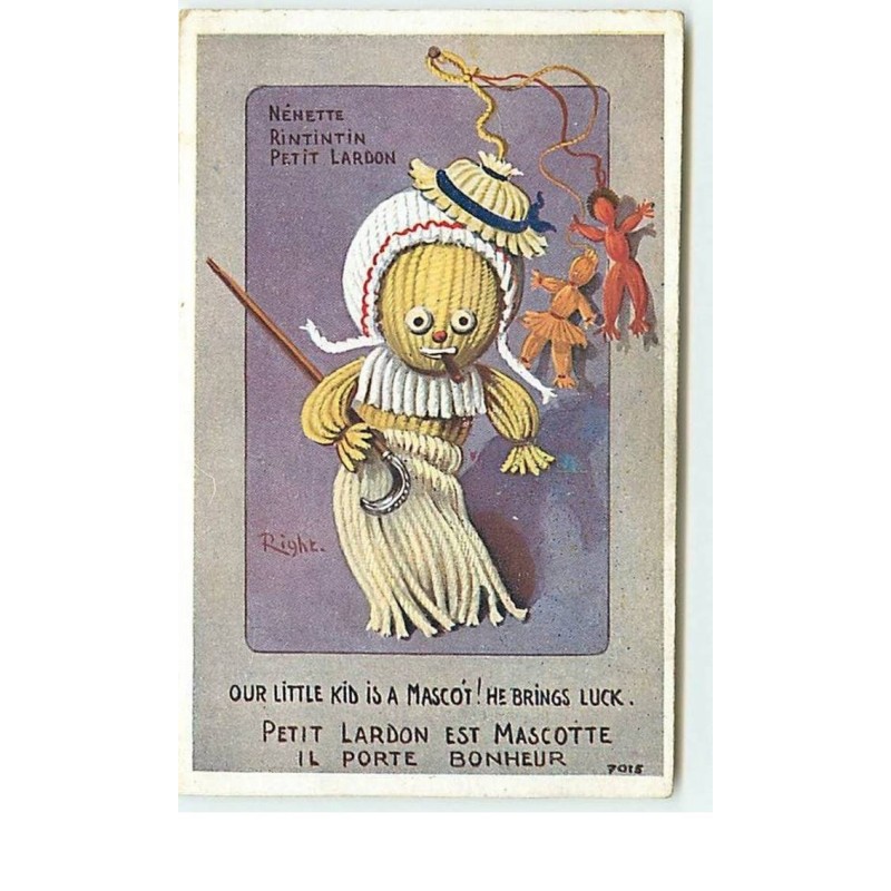 n°13377 - Right - Nénette, Rintintin, Petit Lardon - Our little Kid is a mascot! He brings luck - Poupées en laine