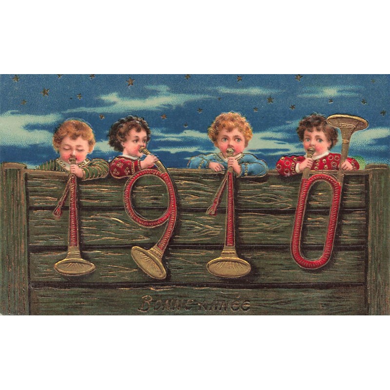 n°28284 - Nouvel An - Bonne Année 1910 - Enfants jouant de la musique