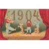n°28291 - Nouvel An - 1904 - Clown, chiens et un singe jonglant