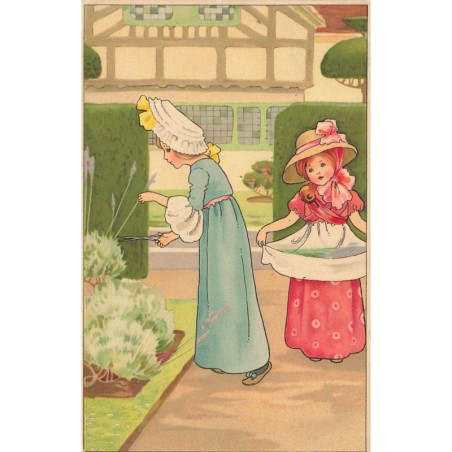 n°28297 - Fantaisie - Meissner - Une jeune femme et une jeune fille jardinant