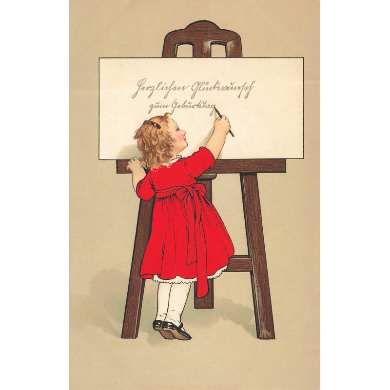 n°28298 - Fantaisie - Meissner - Flatscher - Fillette écrivant sur une toile