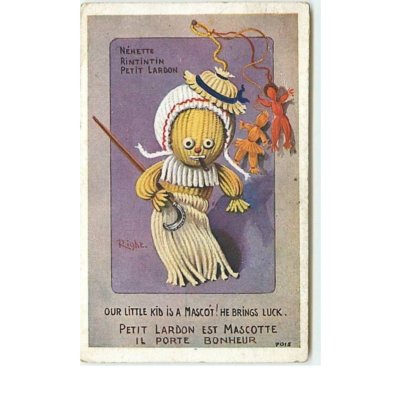 n°13379 - Right - Nénette, Rintintin, Petit Lardon - Our little kid is a mascot ! He brings luck - Poupées en laine