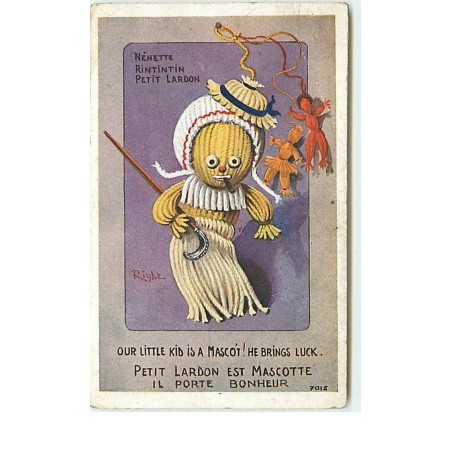 n°13379 - Right - Nénette, Rintintin, Petit Lardon - Our little kid is a mascot ! He brings luck - Poupées en laine