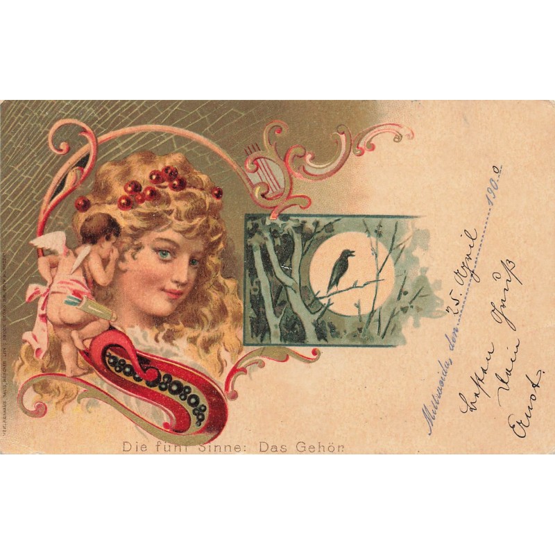 n°28300 - Fantaisie - Die Fünf Sinne : Das Gehör - Les Cinq Sens : L'Ouïe - Angelot, art nouveau
