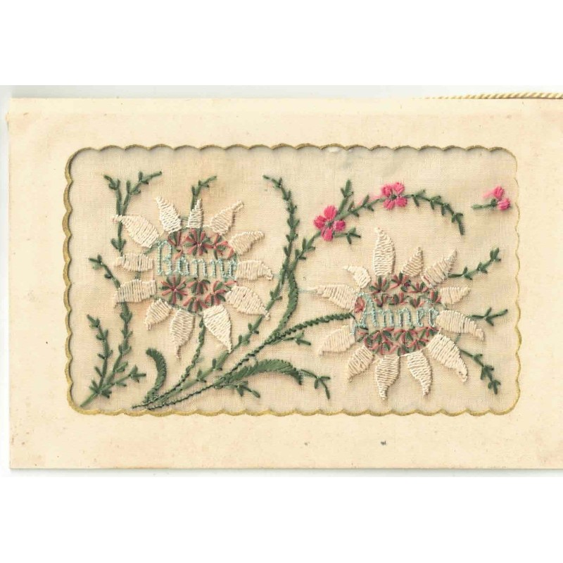 n°28303 - Fantaisie - Carte Brodée - Bonne Année - Fleurs Edelweiss