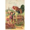 n°28332- Carte Gaufrée - 6800 - A Joyful Easter - Garçon portant un oeuf passant près d'un coq