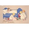 n°28335 - Joyeux Noël - Anges déposant des jouets autour d'un lit - Illustrateur  F. Baumgarten