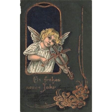 n°28340 - Carte Gaufrée - Nouvel An - Ange jouant du violon