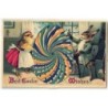 n°28354 - Carte à Système - Pâques - Best Easter Wishes - Poussin et lièvre habillés