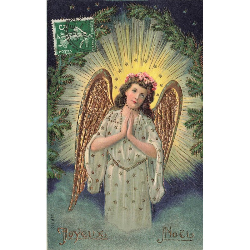 n°28364 - Carte Gaufrée - SER 170- Joyeux Noël - Ange gardien priant