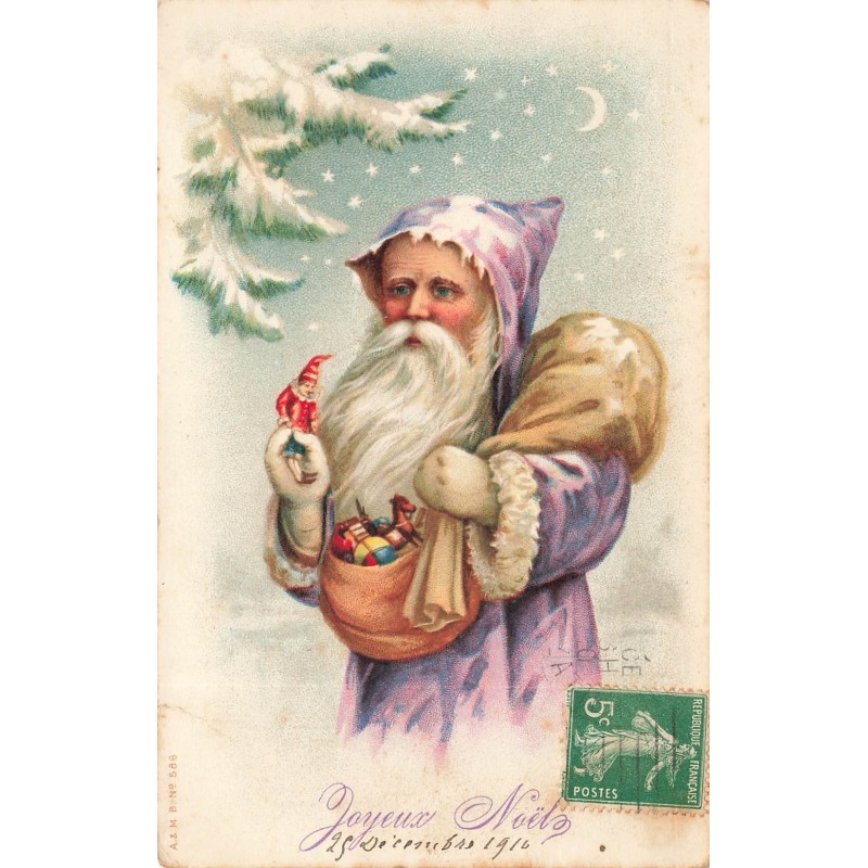 n°28368 - A &MB 586 - Joyeux Noël - Père Noël portant un sac rempli de jouets