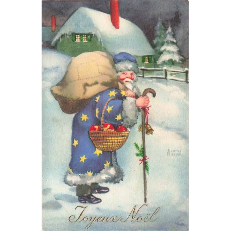 n°28370 - Illustrateur Hannes Petersen - Joyeux Noël - Père Noël près d'une maison