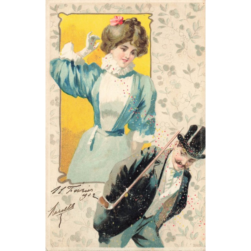 n°28379 - Fantaisie - Une femme lançant des confettis sur un homme