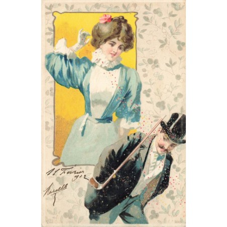 n°28379 - Fantaisie - Une femme lançant des confettis sur un homme