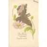 n°28382 - Carte Gaufrée - Art Nouveau - Les fleurs passent, l'amitié reste - Femme de profil