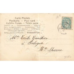 n°28382 - Carte Gaufrée - Art Nouveau - Les fleurs passent, l'amitié reste - Femme de profil