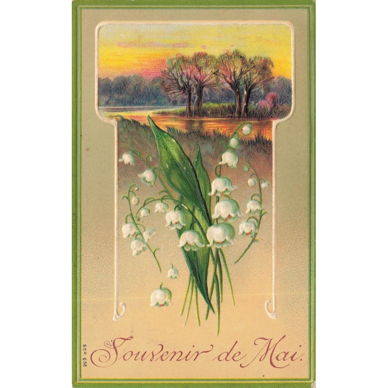 n°28413 - Carte Gaufrée - Souvenir de Mai -Brins de Muguet