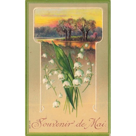 n°28413 - Carte Gaufrée - Souvenir de Mai -Brins de Muguet