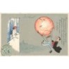 n°28414 - 1er Avril - Femme à une fenêtre regardant un homme sous un ballon en forme de Poisson
