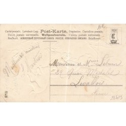 n°28419 - Carte Gaufrée - MSIB 13601 - Joyeuses Pâques - Ange cueillant des fleurs, un mouton couché à côté de lui