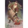 n°28422 - Carte Gaufrée - Joyeux Noël - Père Noël renversant son sac rempli de jouets