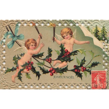 n°28423 - Joyeux Noël - Anges volant au milieu de houx