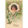 n°28430 - Carte Gaufrée - MSIB 13614 - Bonne et Heureuse Année - Portrait d'une fillette entourée de fleurs