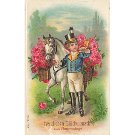 n°28433 - Carte Gaufrée - Anniversaire - MSIB 13901- Angelot sonnant d'un cor