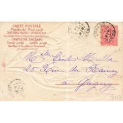 n°28437 - Carte Gaufrée - Clapsaddle - Enfant au milieu d'une feuille de nénuphar