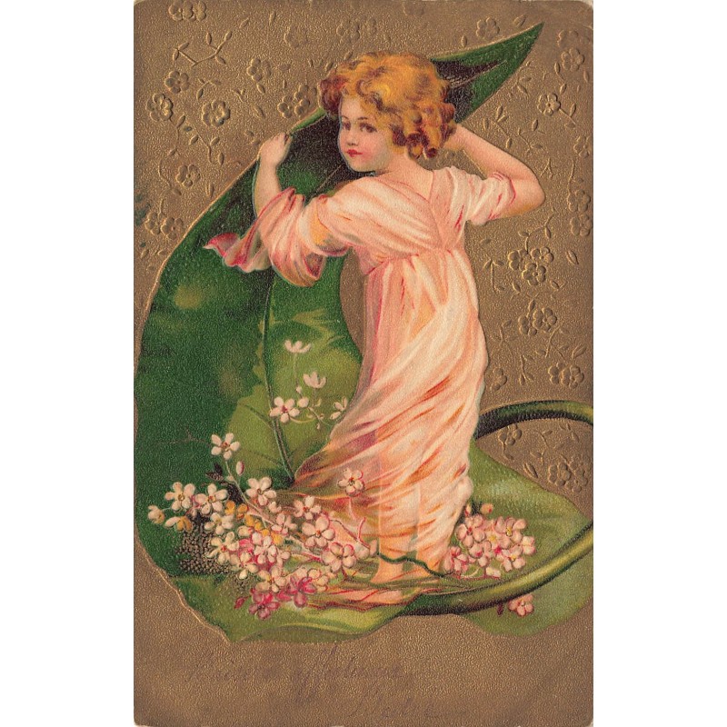 n°28438 - Carte Gaufrée - Clapsaddle - Enfant debout sur une feuille de nénuphar