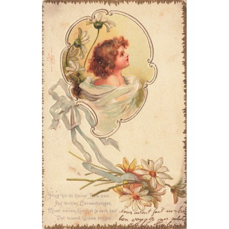 n°28444 - Carte Gaufrée - Clapsaddle - Portrait  d'une fillette regardant en l'air