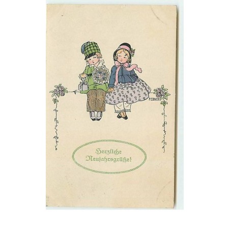 n°13410 - P. Ebner - Herzliche Neujahrsgrüsse - Enfants assis - MM Vienne n°1186