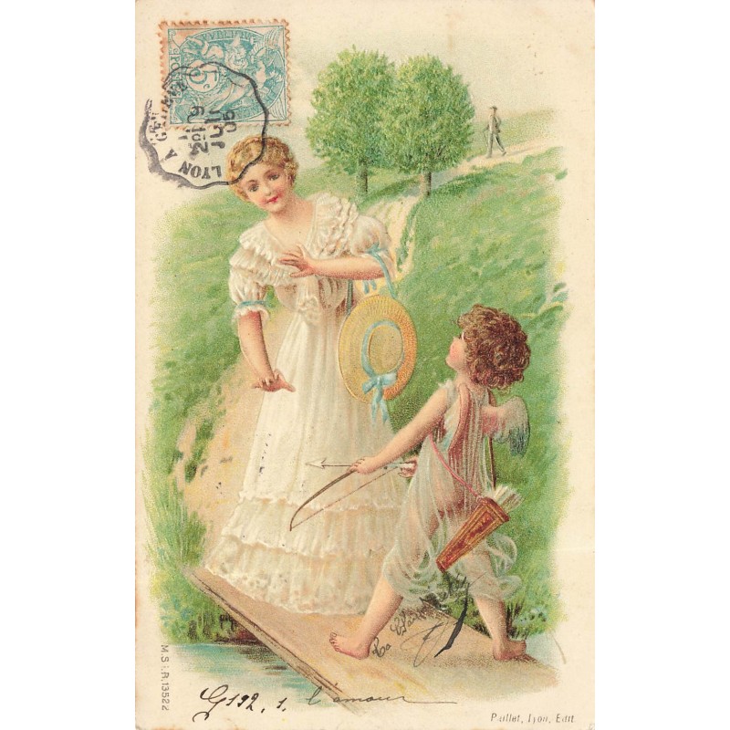 n°28445 - Carte Gaufrée - MSIB 13522 - Fantaisie - Cupidon parlant à une jeune femme