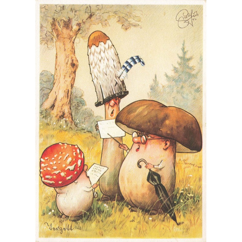 n°28450 - Fantaisie - Champignons humanisés chantant - surréalisme