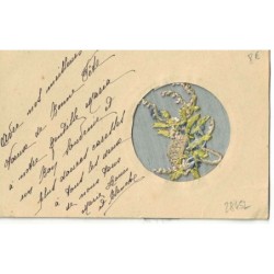 n°28452 - Fantaisie - Carte Brodée -Fleurs dans un médaillon