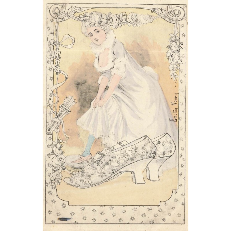 n°28455 - Illustrateur Gaston Noury - Jeune femme près de très grands escarpins
