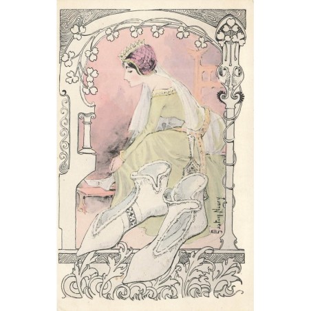n°28456 - Illustrateur Gaston Noury - Jeune femme près de très grandes chaussures