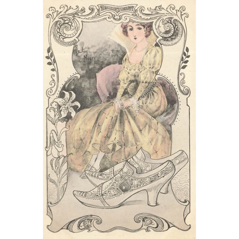 n°28458 - Illustrateur Gaston Noury - Jeune femme assise près d'escarpins