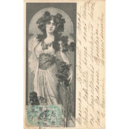 n°28459 - Art Nouveau - Jeune femme près d'une plante
