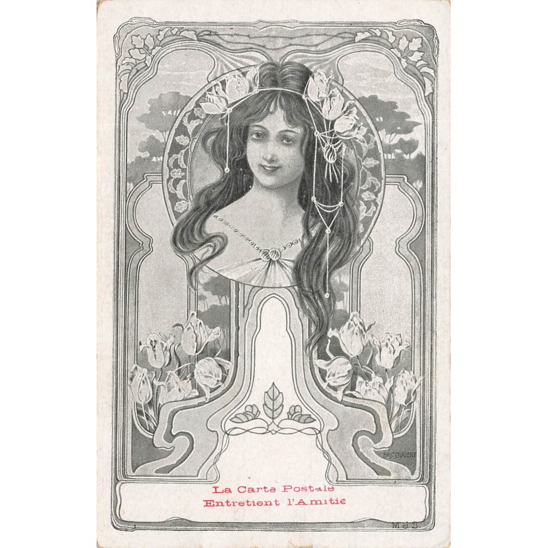 n°28462 - Art Nouveau - Portrait d'une jeune femme dans un médaillon - La Carte Postale entretient l'Amitié