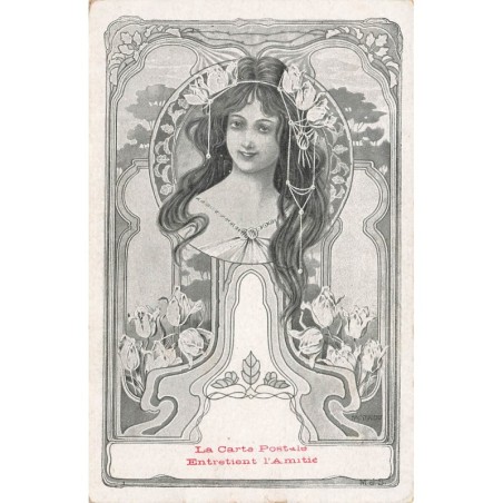 n°28462 - Art Nouveau - Portrait d'une jeune femme dans un médaillon - La Carte Postale entretient l'Amitié