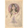 n°28463 - Art Nouveau - Portrait d'une jeune femme dans un médaillon, avec du lilas dans les cheveux