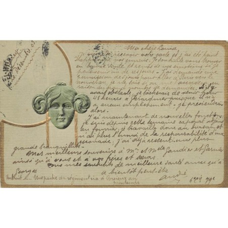 n°28465 - Carte Gaufrée - Art Nouveau - Visage d'une Femme