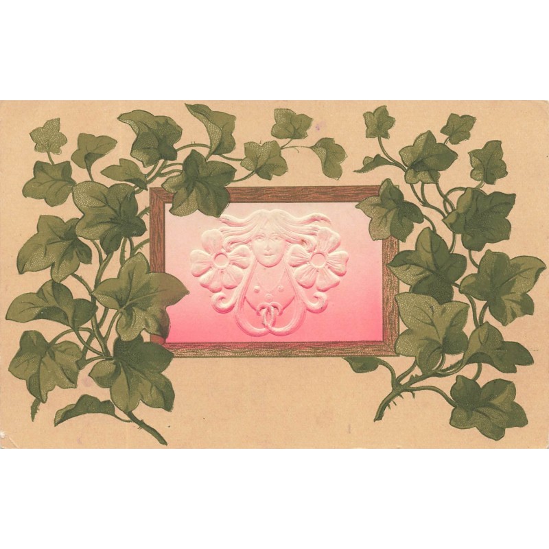 n°28466 - Carte Gaufrée - Art Nouveau - Visage d'une Femme entouré de feuilles