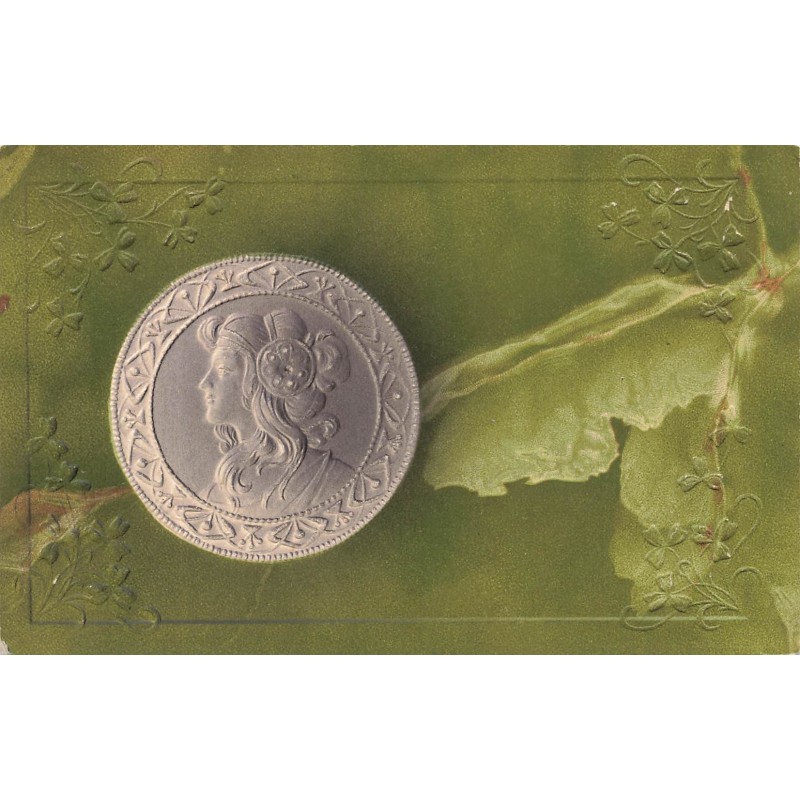 n°28468 - Carte Gaufrée - Art Nouveau - Femme de profil dans un médaillon