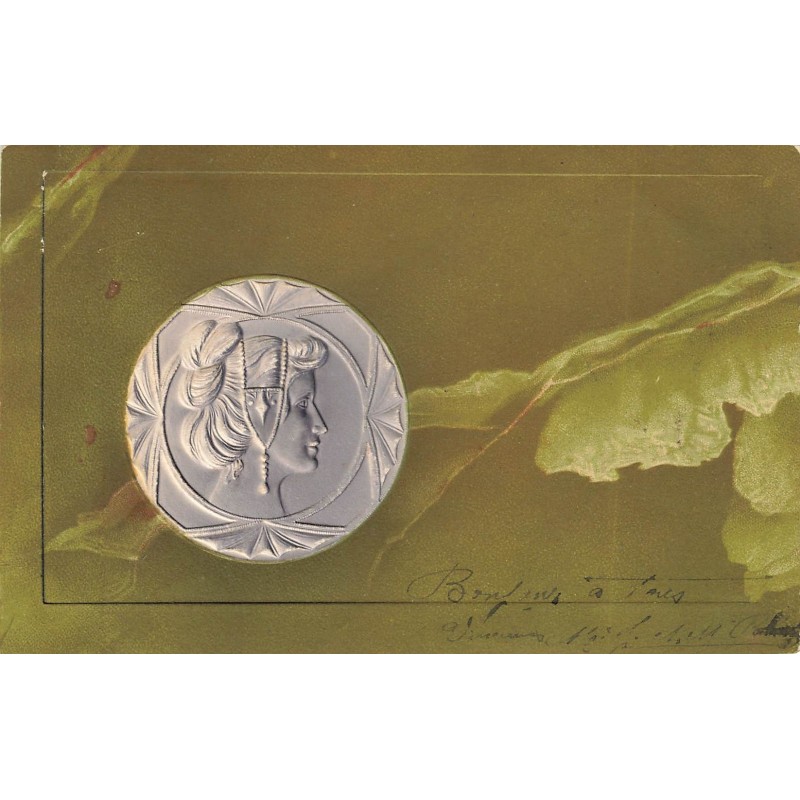 n°28469 - Carte Gaufrée - Fantaisie - Art Nouveau - Femme de profil dans un médaillon