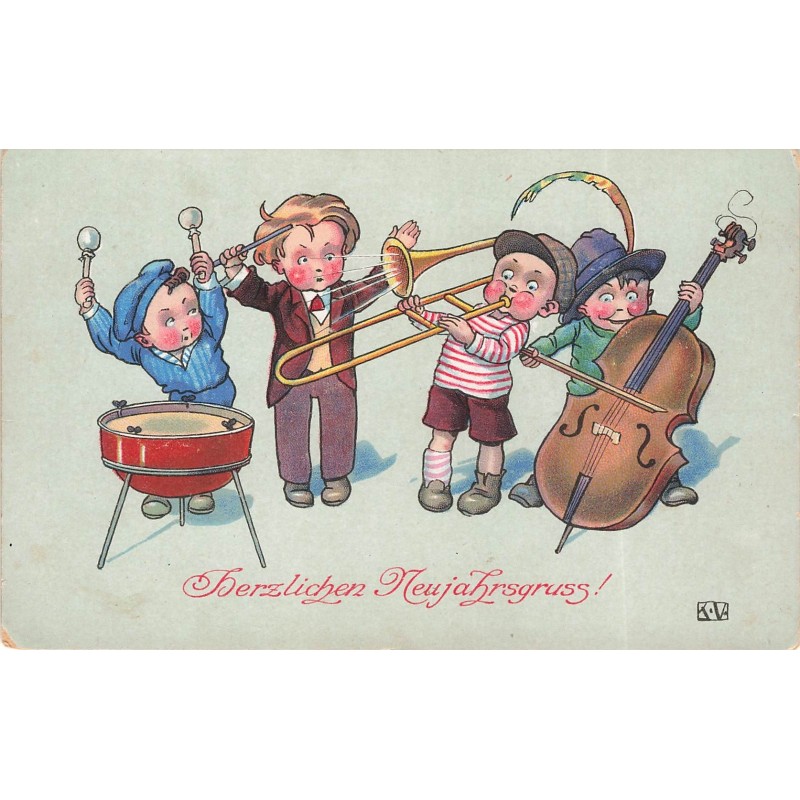 n°28473 - Nouvel An - Herzlichen Neujahrsgruss - Garçons jouant de la musique