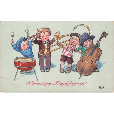 n°28473 - Nouvel An - Herzlichen Neujahrsgruss - Garçons jouant de la musique