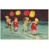 n°28474 - Flatscher - Frohe Fahrt ins Neue Jahr- Enfants sur des skis tenant des lampions